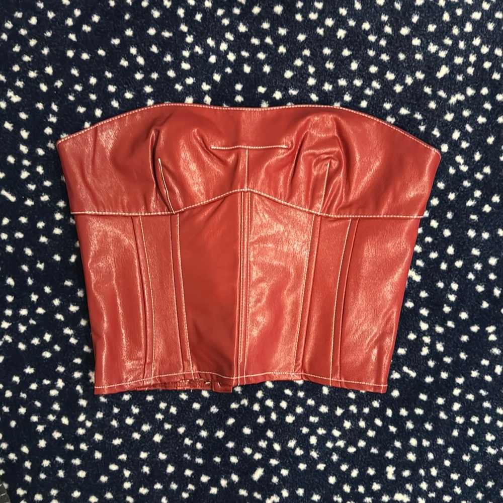 Edikted | Moss Faux Leather Lace Up Corset | Burgundy | Medium